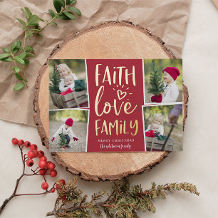 Faith Love Family Fotocollage Folie Feestdagenkaart