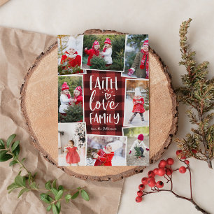 Faith Love Family Kerstmis met meerdere foto's Feestdagenkaart