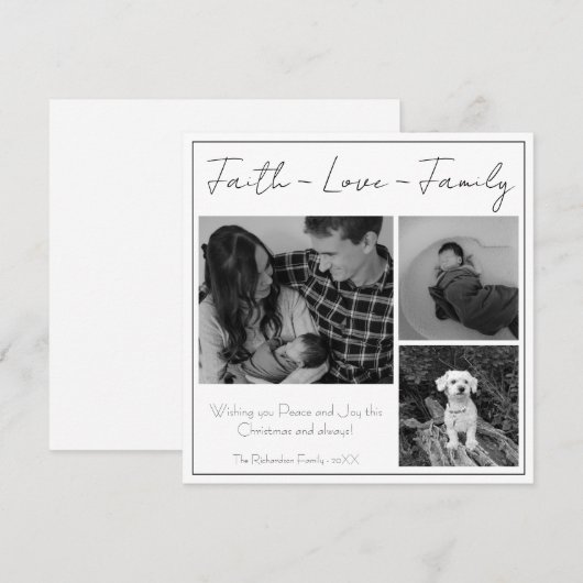 Faith Love Family Modern Minimale kerstfoto Feestdagenkaart (Voorkant / Achterkant)