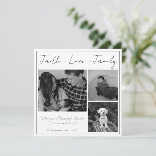 Faith Love Family Modern Minimale kerstfoto Feestdagenkaart (Staand voorkant)