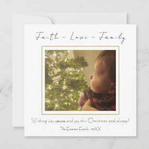 Faith Love Family Moderne Minimale Kerstfoto Feestdagenkaart