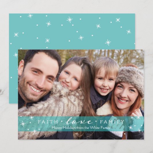 Faith + Love + Family Photo Holiday Card Feestdagenkaart (Voorkant / Achterkant)