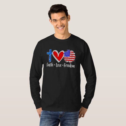 Faith Love Freedom Usa Vlag dwars patriottische Ch T-shirt (Voorkant volledig)