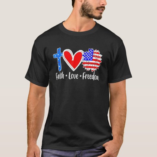 Faith Love Freedom Usa Vlag dwars patriottische Ch T-shirt (Voorkant)