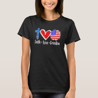 Faith Love Freedom Usa Vlag dwars patriottische Ch T-shirt
