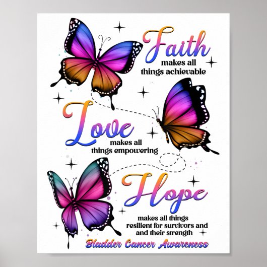 Faith Love Hope Butterfly Paarse blaaskanker AW Poster (Voorkant)