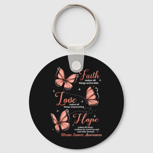 Faith Love Hope Butterfly Uterine Cancer Awareness Sleutelhanger (Voorkant)