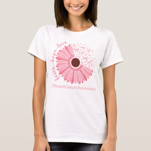 Faith Love Hope daisy flower kanker lint T-shirt (Voorkant)