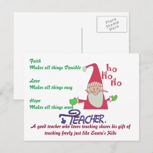 Faith Love Hope Funny Santa Hohoho! Tekst leraar Feestdagenkaart (Voorkant / Achterkant)
