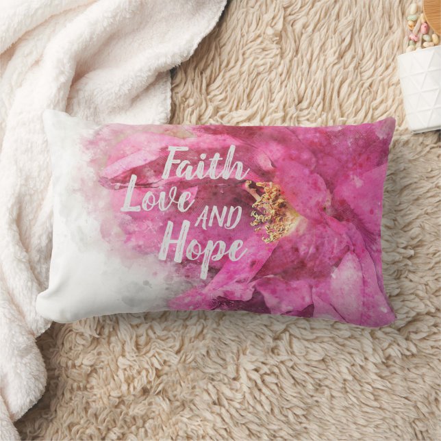 Faith Love & Hope Pink Floral Kussen (Deken)