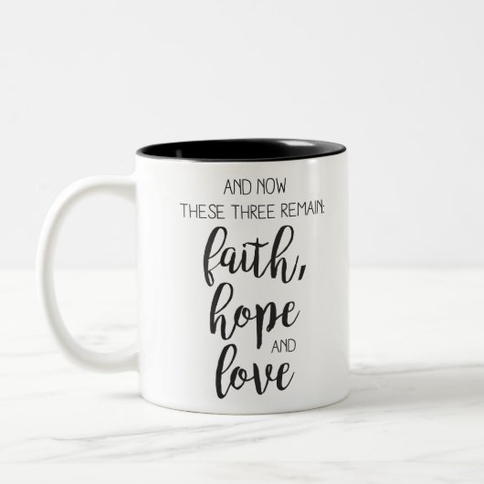 Faith love hope tweekleurige koffiemok (Links)