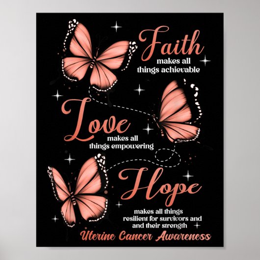 Faith Love Hope vlinder baarmoederkanker bewustzij Poster (Voorkant)
