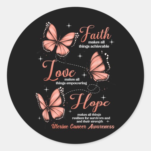 Faith Love Hope vlinder baarmoederkanker bewustzij Ronde Sticker (Voorkant)