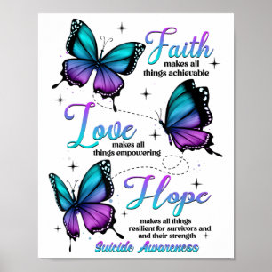 Faith Love Hope Vlinder Zelfmoord Bewustzijn  Poster