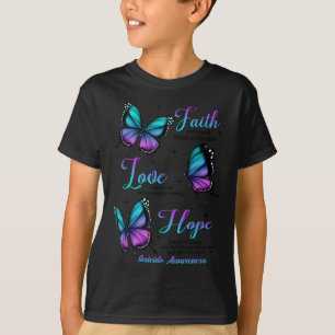 Faith Love Hope Vlinder Zelfmoord Bewustzijn  T-shirt