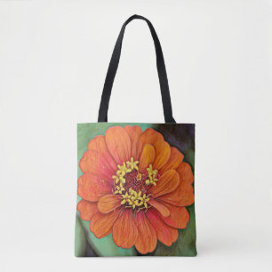 Faith Oranje Zinnia Flower Art Tas