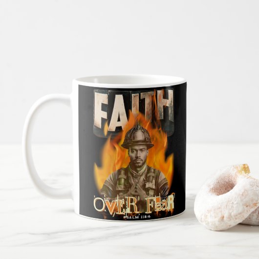 Faith Over Fear Brandweerman Christelijk Faith Koffiemok (Met donut)