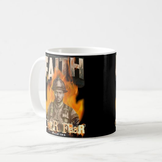 Faith Over Fear Brandweerman Christelijk Faith Koffiemok (Voorkant links)