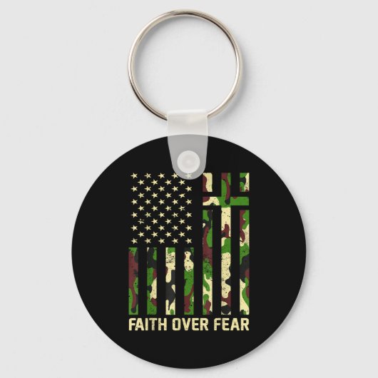 Faith Over Fear Christian Americn Flag Camouflage Sleutelhanger (Voorkant)
