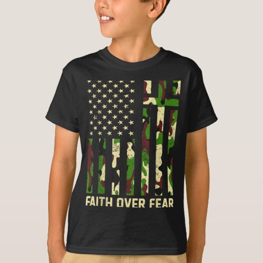 Faith Over Fear Christian Americn Flag Camouflage T-shirt (Voorkant)