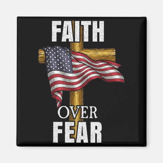 Faith Over Fear Christian Cross American Flag Tee  Magneet (Voorkant)