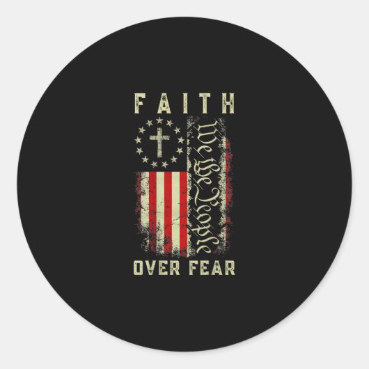 Faith Over Fear Christian Cross Usa American Flag Ronde Sticker (Voorkant)