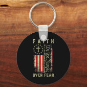 Faith Over Fear Christian Cross Usa American Flag Sleutelhanger (Voorkant)