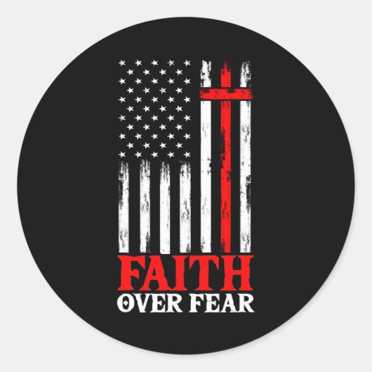 Faith Over Fear Cool Christian Flag Cross Ronde Sticker (Voorkant)
