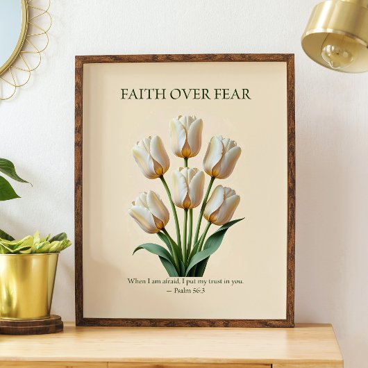 Faith over fear, floral Christian wall art  Poster