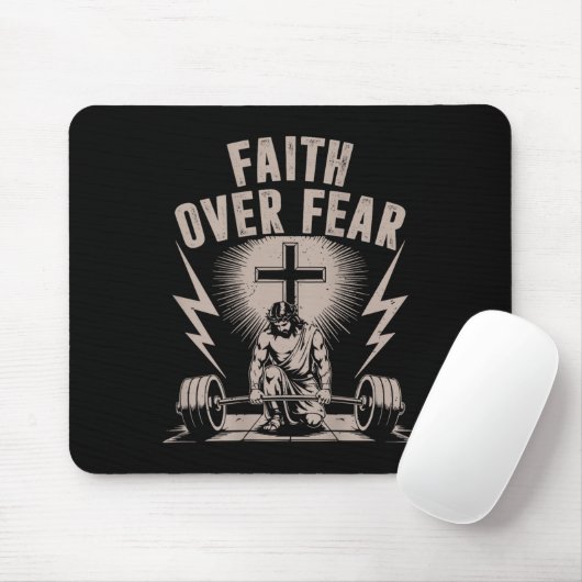 Faith Over Fear Funny Christian Workout Gym Jesus  Muismat (Met muis)