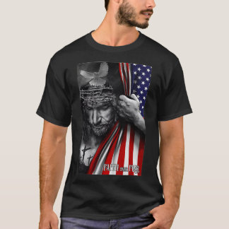 Faith Over Fear God Jesus Christian Flag Funny 4th T-shirt