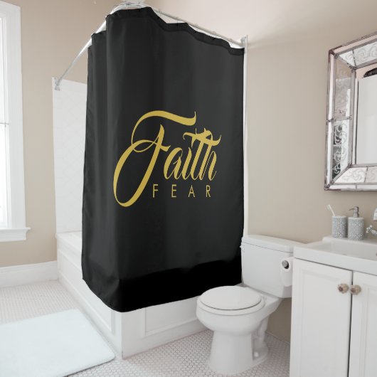 Faith Over Fear Gold en Black Douchegordijn (In situ)