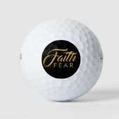 Faith Over Fear Gold en Black Golfballen (Voorkant)