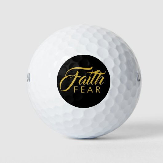 Faith Over Fear Gold en Black Golfballen (Voorkant)