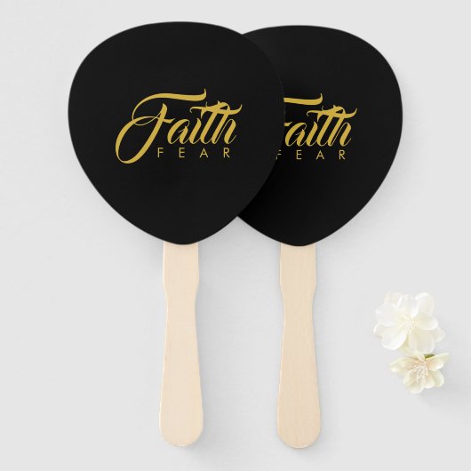 Faith Over Fear Gold en Black Handwaaier (Voorkant en achterkant)