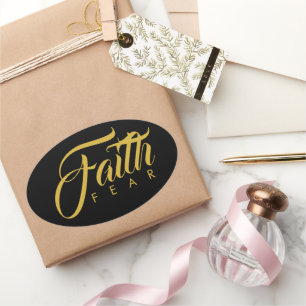Faith Over Fear Gold en Black Ovale Sticker