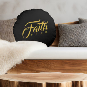 Faith Over Fear Gold en Black Rond Kussen