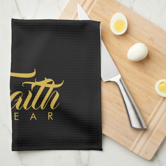 Faith Over Fear Gold en Black Theedoek (Quarter Fold)
