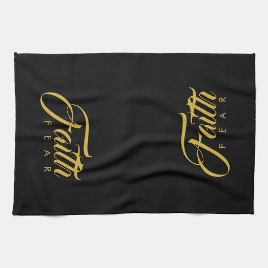 Faith Over Fear Gold en Black Theedoek (Horizontaal)