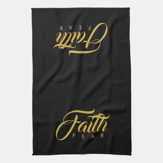 Faith Over Fear Gold en Black Theedoek (Verticaal)