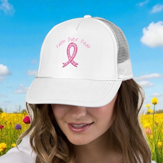 Faith Over Fear Hat | Pink Ribbon Heart Hat Trucker Pet