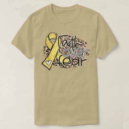 Faith Over Fear Leopard Gold Ribbon Childhood Canc T-shirt (Design voorkant)