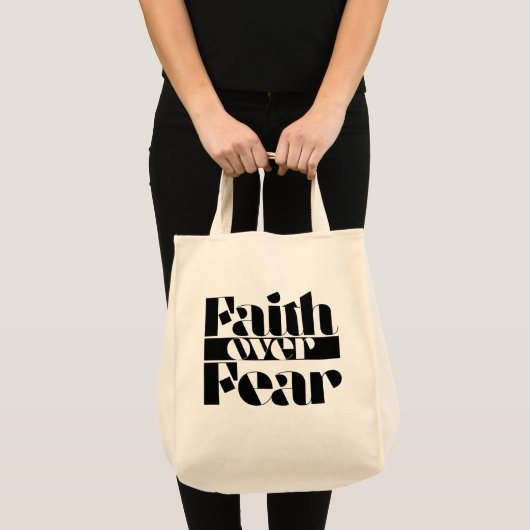 Faith Over Fear Retro Christelijke Inspirerend Typ Tote Bag (Voorkant (product))