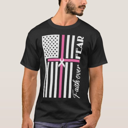 Faith Over Fear Roze Cross Flag T-shirt (Voorkant)