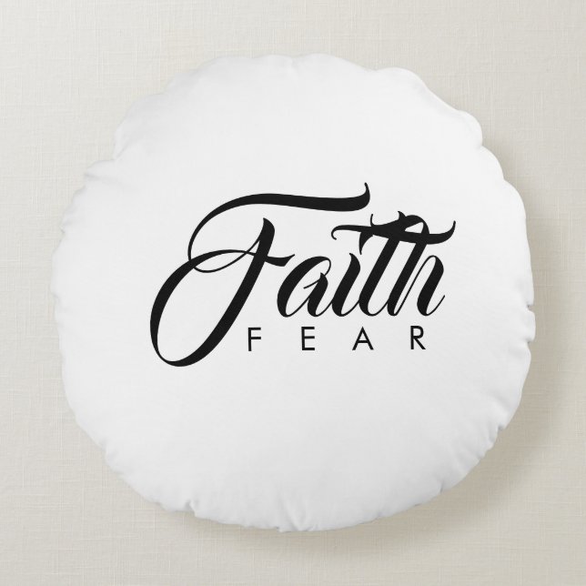 Faith Over Fear White Rond Kussen (Voorkant)