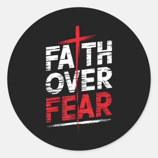 Faith Over Fear With Cross Christian Men Ronde Sticker (Voorkant)