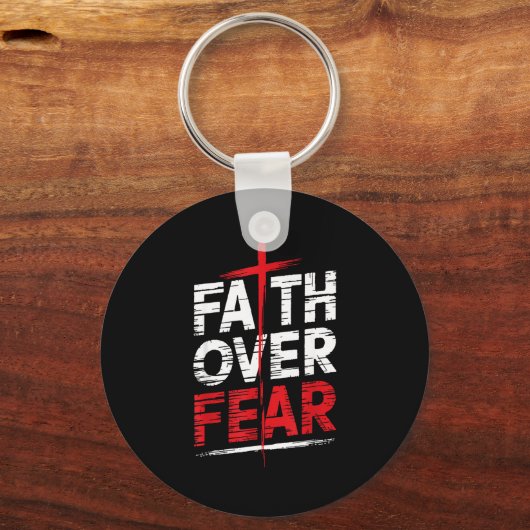 Faith Over Fear With Cross Christian Men Sleutelhanger (Voorkant)