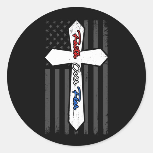 Faith Over Fears Cool Christian Cross USA Flag Ronde Sticker (Voorkant)