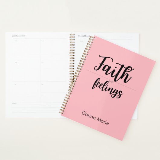 Faith Over Feelings Pink Planner for Women (Display)