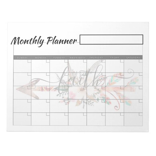 Faith pijl maandelijkse planner sheets notitieblok (Voorkant)